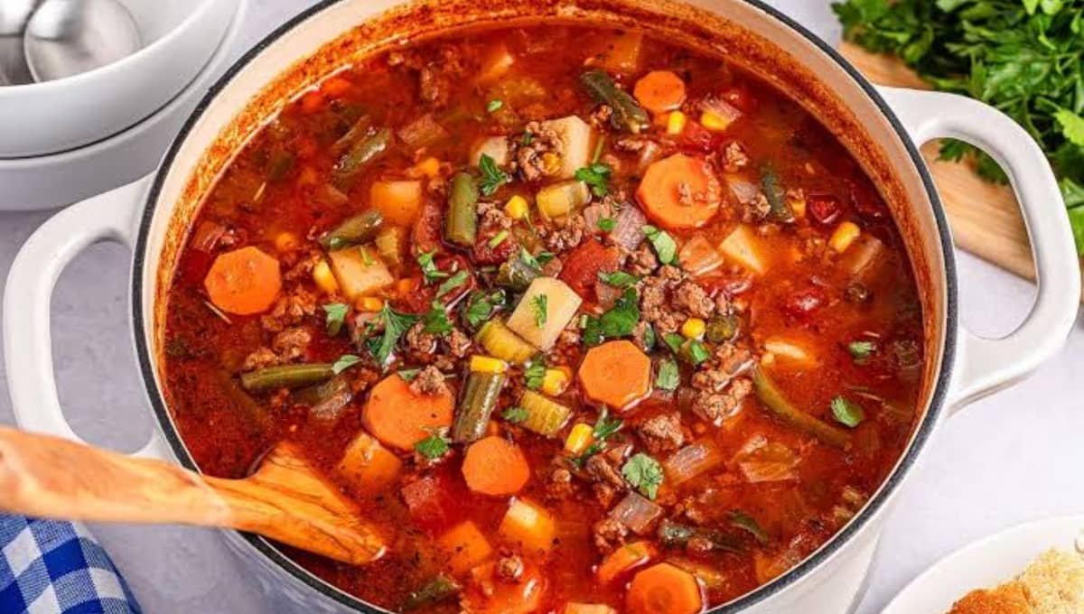 Vegetable Beef Soup With Hamburger That Tastes Slow-Cooked